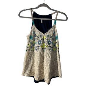 Xhiliration Y2K Floral Tank‎ Top Embroidered Feminine Fairy Cottagecore Lace